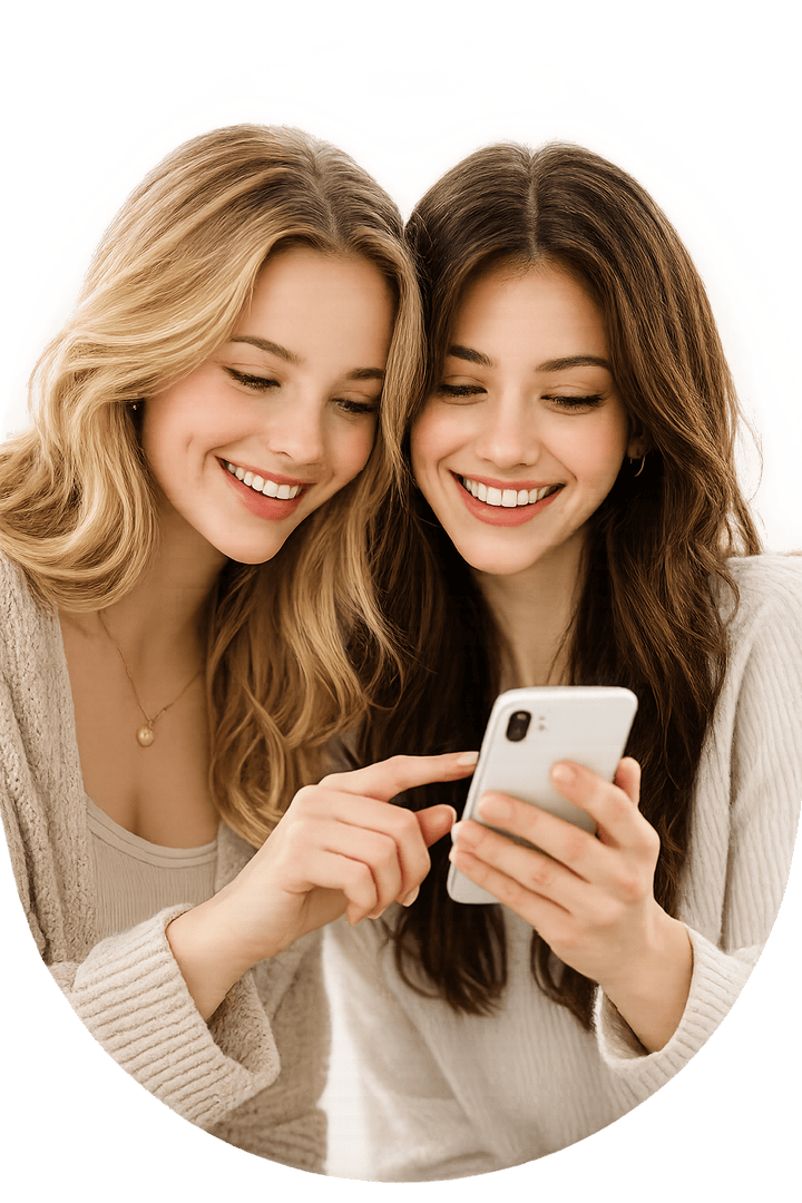 Young women using a live video call app similar to Azarlive for meeting new people online