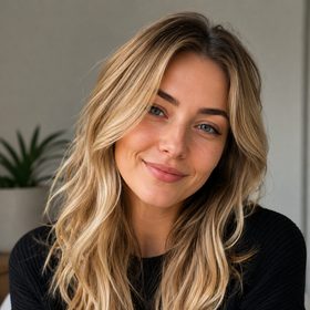 Close-up portrait of a smiling young blonde woman, Livcam dating app real user profile picture