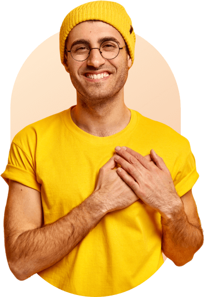 A male caucasian user in yellow attire on LivCam. 