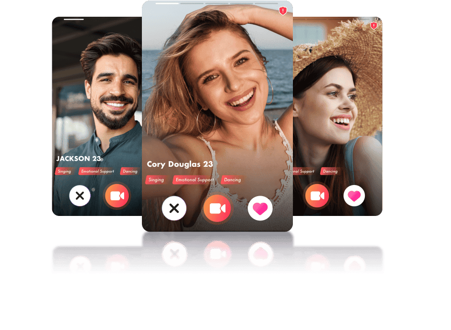LivCam app video chat interface showing two users connected